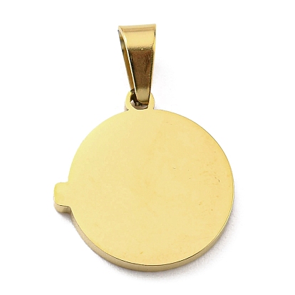 Ion Plating(IP) 316L Surgical Stainless Steel Pendants, Textured, Flat Round with Clock Charm