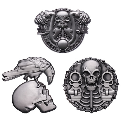 Punk Style Eagle/Skull Safety Brooch Pin, Zinc Alloy Badge for Suit Shirt Collar, Men/Women