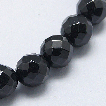 Natural Black Spinel Beads Strands, Faceted, Round, Hole: 1mm
