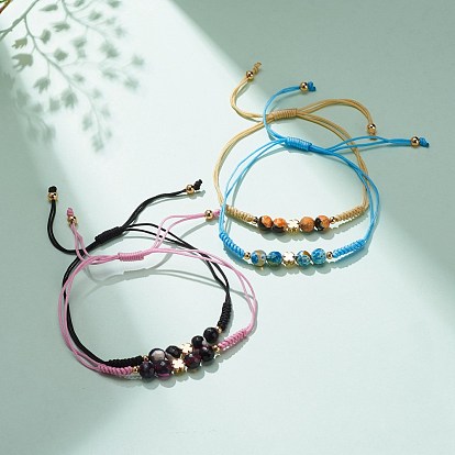 Браслет из бусин из натурального агата и клевера из латуни, плетеный регулируемый браслет с драгоценными камнями для женщин