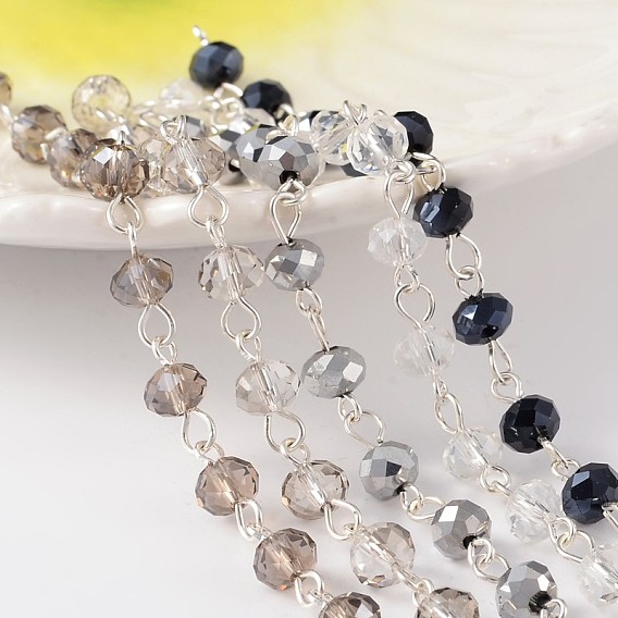 Chaînes de perles de verre à la main pour colliers bracelets faisant, avec épingle à œil en laiton plaqué couleur argent, non soudée, 39.3 pouce, sur 1 m / brin, 5strands / set