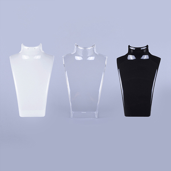 Exhibiciones de busto de collar y aretes de vidrio orgánico, 135x64x210 mm