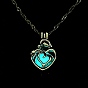 Luminous Alloy Locket Heart Pendant Necklaces, Glow in the Dark