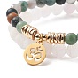 Ensemble de bracelets extensibles en agate naturelle patinée (teintée) et en agate indienne et en hématite synthétique, 2 bracelets à breloques en acier inoxydable sur le thème du yoga pour femmes
