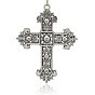 Antique Silver Plated Alloy Rhinestone Cross Big Pendants, Budded Cross
