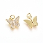Brass Micro Pave Cubic Zirconia Pendants, Long-Lasting Plated, with Jump Ring, Butterfly, Real 18K Gold Plated