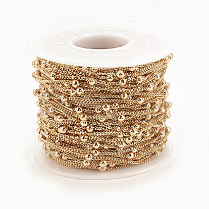 Soldered Brass Curb Chains, Twist Chains, Round Beads, with Spool