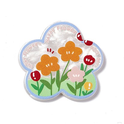 Flower Theme Printed Acrylic Cabochons