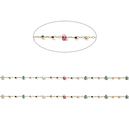 Chaînes à maillons en perles de verre et cubes en forme de triangle à facettes colorées, avec 304 chaînes de câble en acier inoxydable, soudé, avec bobine