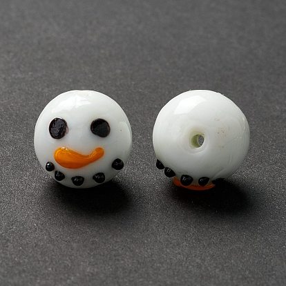 Perles lampwork, perles au chalumeau, faits à la main, pour Noël, tête ronde de bonhomme de neige
