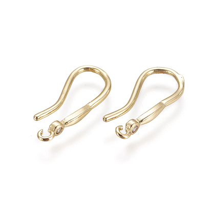 Brass Earring Hooks, with Cubic Zirconia, with Horizontal Loop, Clear