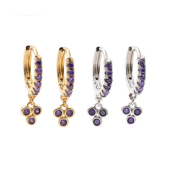 Boucles d'oreilles créoles pendantes violettes avec zircons cubiques, bijoux en laiton de placage de rack pour les femmes, sans cadmium et sans plomb