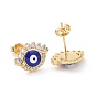Enamel Evil Eye Stud Earrings with Clear Cubic Zirconia, Brass Jewelry for Women