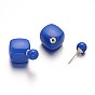 Double-side Acrylic Cube & Round Ear Studs, with Platinum Plated Steel Pin, 28~29x14.5x15.5mm, Ball: 8mm, Pin: 0.6mm