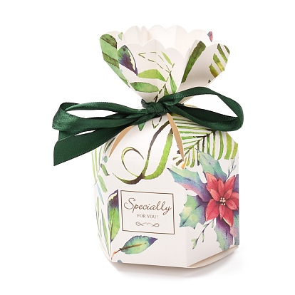 Бумажные коробки конфет, ювелирные изделия конфеты свадьба подарочная упаковка, с лентой, шестиугольная ваза