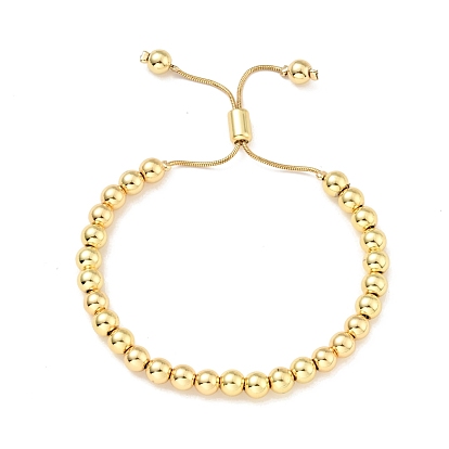 Rack Plating Brass Round Beaded Slider Bracelet for Women, Lead Free & Cadmium Free