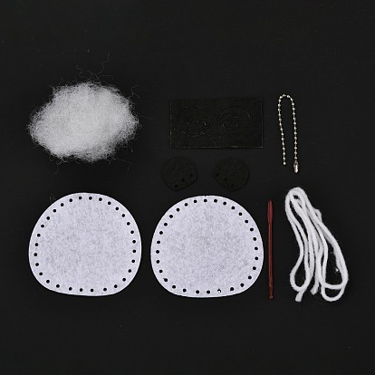 Kits de llavero de bordado de tela no tejida panda diy, incluyendo cadena de bolas de hierro, bola de algodón, etiquetas de papel, cordón de algodón, perno de plástico, paño
