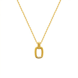 18k ensemble de boucles d'oreilles et collier à pendentif elliptique minimaliste français plaqué or