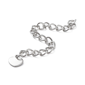 304 Stainless Steel Curb Chains Extender, End Chains with 201 Stainless SteeL Heart Chain Tabs