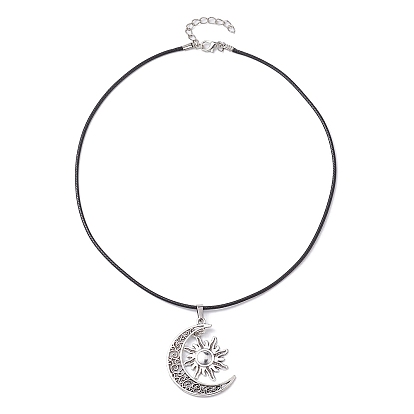 Ожерелье с подвеской в тибетском стиле из сплава «Луна и Солнце» с вощеными шнурами