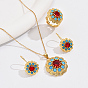 Комплект украшений с цветочным цирконием для женщин, латунные серьги с подвесками, регулируемые кольца и ожерелья с подвесками