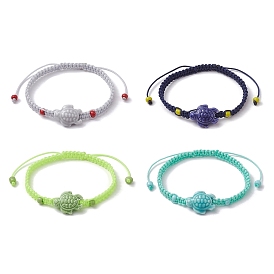 4Pcs 4 Color Porcelain Tortoise Braided Bead Bracelets Set, Nylon Adjustable Stackable Bracelets