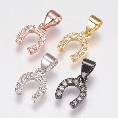 Brass Micro Pave Cubic Zirconia Charms, Horseshoe