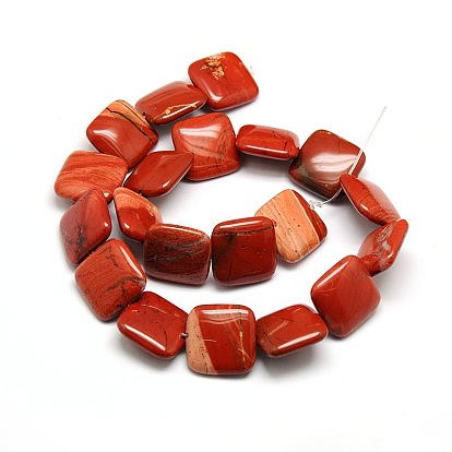 Natural Square Red Jasper Beads Strands, Flat Slice Beads, 20x20x6mm, Hole: 1mm, about 20pcs/strand, 15.74 inch