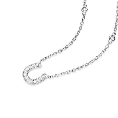 Tinysand @ 925 серебро cz стразы буква u начальные ожерелья кулон, с кабельным цепи и омаров коготь застежками, 18 дюйм