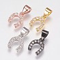 Brass Micro Pave Cubic Zirconia Charms, Horseshoe