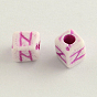 Craft Style Horizontal Hole Acrylic Beads, Cube with Initial, Mixed Letters, 6x6x6mm, Hole: 3.5mm, about 2500pcs/500g
