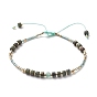 Adjustable Nylon Thread Braided Bead Bracelets, with Natural Gemstone Beads, Brass Round Beads and Glass Seed Beads