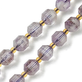 Chapelets de perles naturelles améthyste, avec des perles de rocaille, tambour à barillet bicône à facettes
