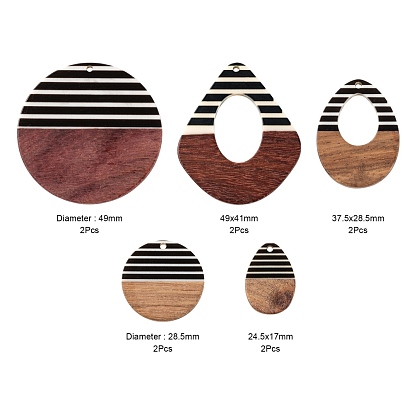 10Pcs 5 Style Resin & Walnut Wood Pendants, Opaque, Waxed, Teardrop & Flat Round