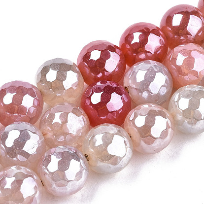 Galvanoplastie perles en agate naturelle brins, teint, facette, perle plaquée lustre, ronde