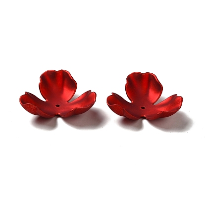 Rubberized Style Opaque Acrylic Bead Caps, Frosted, 3-Petal Flower