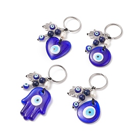 Natural Lapis Lazuli & Freshwater Pearl Bead Keychain, Evil Eye Keychain, with 304 Stainless Steel Findings