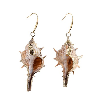Electroplated Conch Shell Dangle Earrings, with 316 Surgical Stainless Steel Earring Hooks
