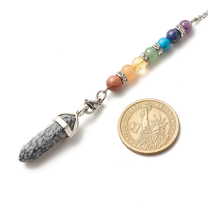 Chakra Theme Gemstone Drowsing Pendulum, Hexagonal Pointed Pendant Decoration for Wiccan, Divination Props