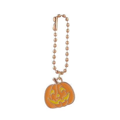 Halloween Theme Alloy Enamel Pendant Decorations, with Iron Ball Chains, Pumpkin/Ghost