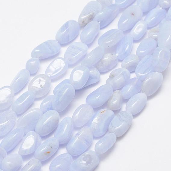 Natural Blue Lace Agate Beads Strands, Tumbled Stone, Nuggets