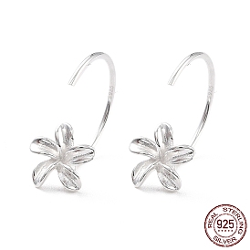 Fleur 925 boucles d'oreilles en argent sterling pour fille femmes, boucles d'oreilles créoles ouvertes minimalistes délicates