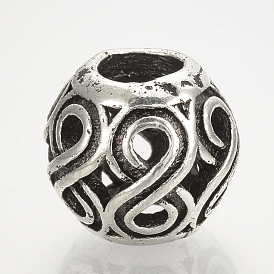 Alloy European Beads, Large Hole Beads, Hollow Rondelle