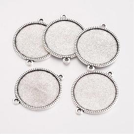 Tibetan Style Alloy Flat Round Cabochon Connector Settings, Cadmium Free & Lead Free