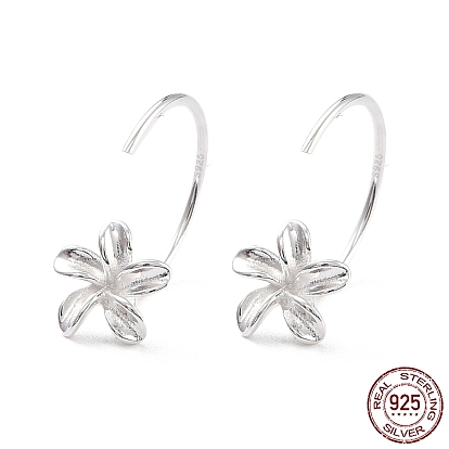 Flower 925 Sterling Silver Stud Earrings for Girl Women, Dainty Minimalist Open Hoop Earrings