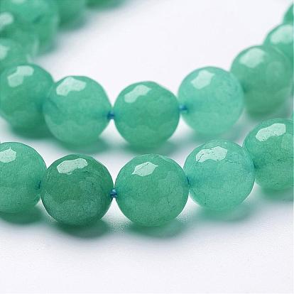 Brins blancs naturels de perles de jade de pierres précieuses, teint, ronde à facettes