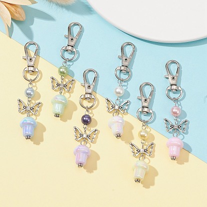 UV Plating Rainbow Iridescent Opaque Acrylic Mushroom Pendant Decoration, Butterfly Alloy Beads with Swivel Lobster Claw Clasps Charm