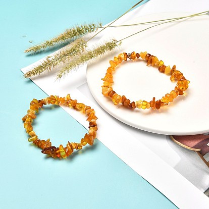 Natural Amber Chip Beads Stretch Bracelets Set for Parent and Kid