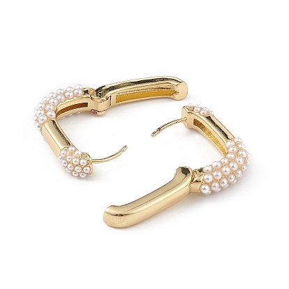 Boucles d'oreilles créoles ovales imitation perle plastique, bijoux en laiton pour femmes, plaqué longue durée, sans plomb et sans cadmium