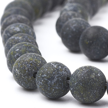 Natural Serpentine/Green Lace Stone Beads Strands, Frosted, Round